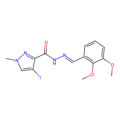 (E)-N'-(2,3-dimethoxybenzylidene)-4-iodo-1-methyl-1H-pyrazole-3-carbohydrazide structure