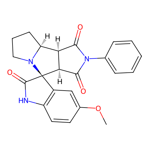 (3S,3'aR,8'aS,8'bS)-5-methoxy-2'-phenylspiro[1H-indole-3,4'-3a,6,7,8,8a,8b-hexahydropyrrolo[3,4-a]pyrrolizine]-1',2,3'-trione structure