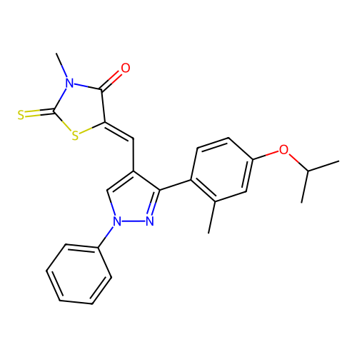 (5Z)-3-methyl-5-({3-[2-methyl-4-(propan-2-yloxy)phenyl]-1-phenyl-1H-pyrazol-4-yl}methylidene)-2-thioxo-1,3-thiazolidin-4-one structure
