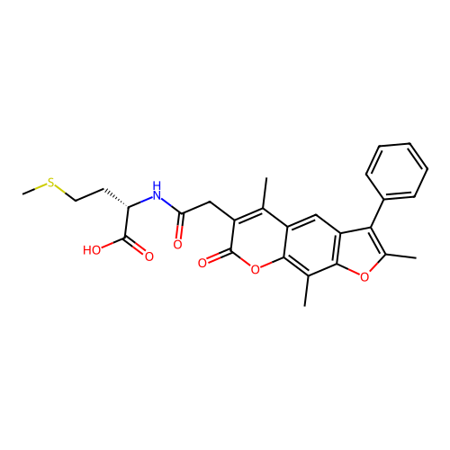 (S)-4-(methylthio)-2-(2-(2,5,9-trimethyl-7-oxo-3-phenyl-7H-furo[3,2-g]chromen-6-yl)acetamido)butanoic acid structure
