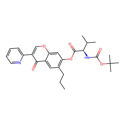 4-oxo-6-propyl-3-(pyridin-2-yl)-4H-chromen-7-yl N-(tert-butoxycarbonyl)-D-valinate structure