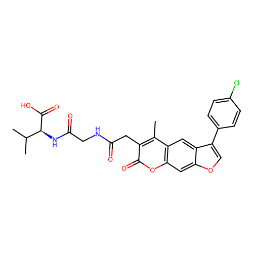 N-{[3-(4-chlorophenyl)-5-methyl-7-oxo-7H-furo[3,2-g]chromen-6-yl]acetyl}glycyl-L-valine structure