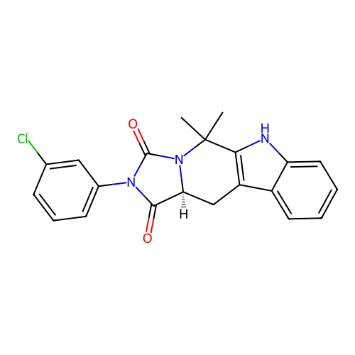 (11aS)-2-(3-chlorophenyl)-5,5-dimethyl-5,6,11,11a-tetrahydro-1H-imidazo[1',5':1,6]pyrido[3,4-b]indole-1,3(2H)-dione structure