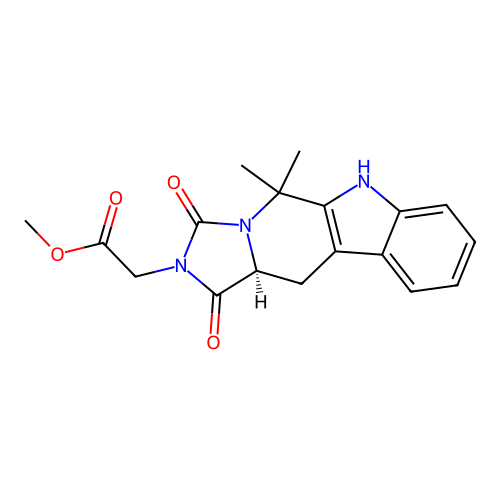 (S)-methyl 2-(5,5-dimethyl-1,3-dioxo-11,11a-dihydro-1H-imidazo[1',5':1,6]pyrido[3,4-b]indol-2(3H,5H,6H)-yl)acetate structure