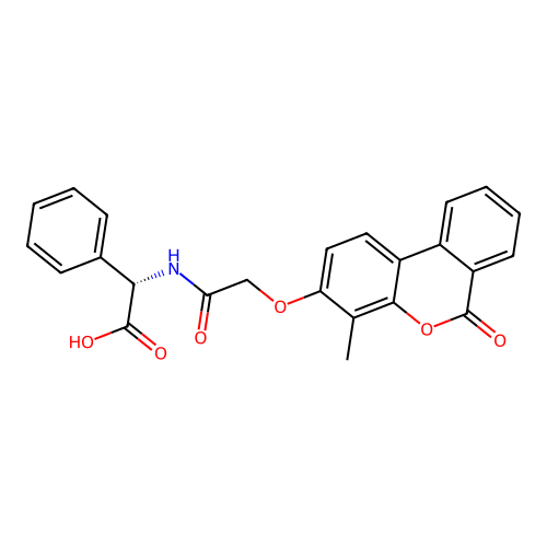 (S)-2-(2-((4-methyl-6-oxo-6H-benzo[c]chromen-3-yl)oxy)acetamido)-2-phenylacetic acid structure