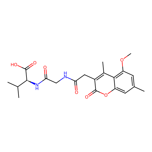 (S)-2-(2-(2-(5-methoxy-4,7-dimethyl-2-oxo-2H-chromen-3-yl)acetamido)acetamido)-3-methylbutanoic acid structure