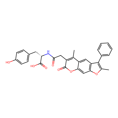 (S)-2-(2-(2,5-dimethyl-7-oxo-3-phenyl-7H-furo[3,2-g]chromen-6-yl)acetamido)-3-(4-hydroxyphenyl)propanoic acid structure