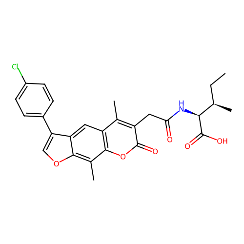 (2S,3R)-2-(2-(3-(4-chlorophenyl)-5,9-dimethyl-7-oxo-7H-furo[3,2-g]chromen-6-yl)acetamido)-3-methylpentanoic acid structure