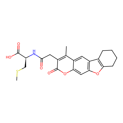 (2R)-2-[[2-(4-methyl-2-oxo-6,7,8,9-tetrahydro-[1]benzofuro[3,2-g]chromen-3-yl)acetyl]amino]-3-methylsulfanylpropanoic acid structure
