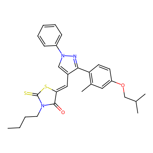 (5Z)-3-butyl-5-({3-[2-methyl-4-(2-methylpropoxy)phenyl]-1-phenyl-1H-pyrazol-4-yl}methylidene)-2-thioxo-1,3-thiazolidin-4-one structure