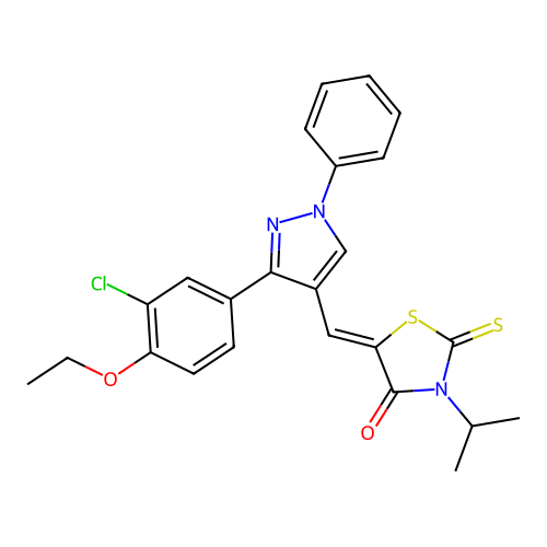 (5Z)-5-{[3-(3-chloro-4-ethoxyphenyl)-1-phenyl-1H-pyrazol-4-yl]methylidene}-3-(propan-2-yl)-2-thioxo-1,3-thiazolidin-4-one structure