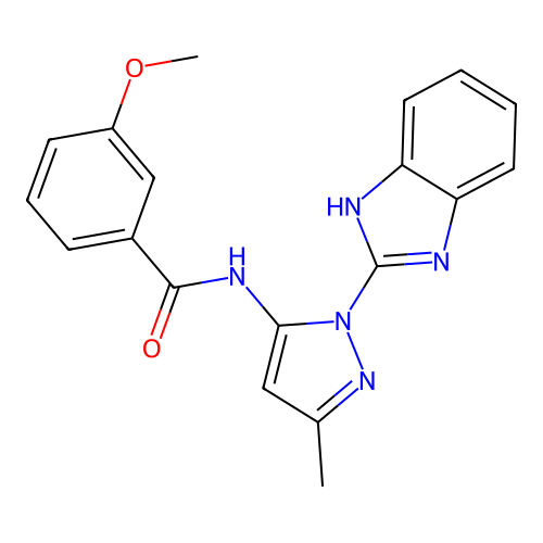 N-[2-(1H-benzimidazol-2-yl)-5-methylpyrazol-3-yl]-3-methoxybenzamide structure
