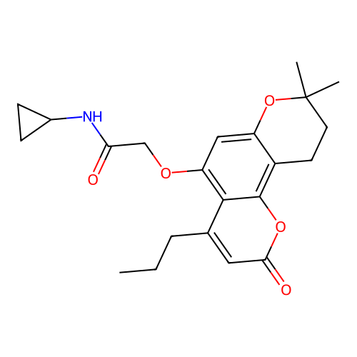 N-cyclopropyl-2-((8,8-dimethyl-2-oxo-4-propyl-2,8,9,10-tetrahydropyrano[2,3-f]chromen-5-yl)oxy)acetamide structure