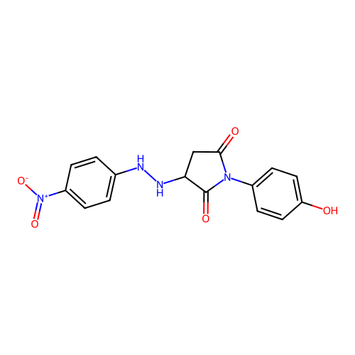 1-(4-Hydroxyphenyl)-3-(2-(4-nitrophenyl)hydrazinyl)pyrrolidine-2,5-dione structure