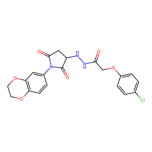 2-(4-chlorophenoxy)-N'-[1-(2,3-dihydro-1,4-benzodioxin-6-yl)-2,5-dioxopyrrolidin-3-yl]acetohydrazide structure