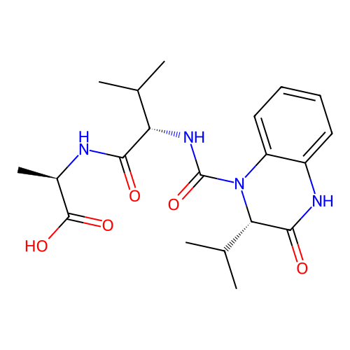 (2R)-2-[[(2S)-3-methyl-2-[[(2S)-3-oxo-2-propan-2-yl-2,4-dihydroquinoxaline-1-carbonyl]amino]butanoyl]amino]propanoic acid structure