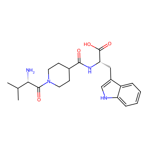 (2S)-2-[[1-[(2S)-2-amino-3-methylbutanoyl]piperidine-4-carbonyl]amino]-3-(1H-indol-3-yl)propanoic acid structure
