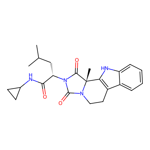 (2S)-N-cyclopropyl-4-methyl-2-[(11bS)-11b-methyl-1,3-dioxo-5,6,11,11b-tetrahydro-1H-imidazo[1',5':1,2]pyrido[3,4-b]indol-2(3H)-yl]pentanamide structure