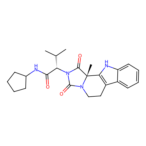 (2S)-2-[(11bS)-1,3-diketo-11b-methyl-6,11-dihydro-5H-imidazo[5,1-a]-carbolin-2-yl]-N-cyclopentyl-3-methyl-butyramide structure