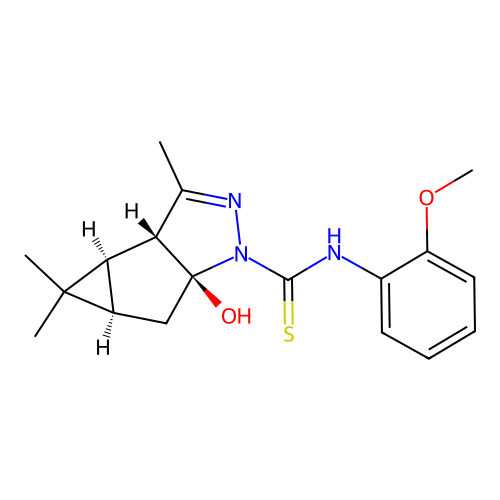 (3aR,3bR,4aR,5aS)-5a-hydroxy-N-(2-methoxyphenyl)-3,4,4-trimethyl-3a,3b,4,4a,5,5a-hexahydro-1H-cyclopropa[3,4]cyclopenta[1,2-c]pyrazole-1-carbothioamide structure