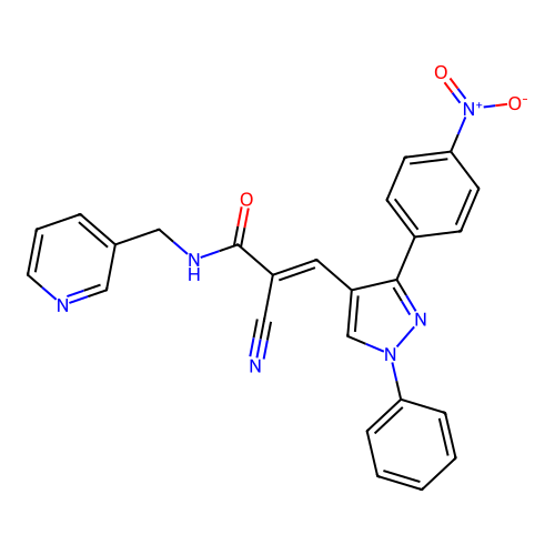 (2E)-2-Cyano-3-[3-(4-nitrophenyl)-1-phenyl-1H-pyrazol-4-yl]-N-(3-pyridinylmethyl)-2-propenamide structure