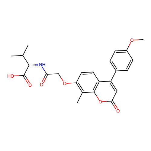 (S)-2-(2-((4-(4-methoxyphenyl)-8-methyl-2-oxo-2H-chromen-7-yl)oxy)acetamido)-3-methylbutanoic acid structure