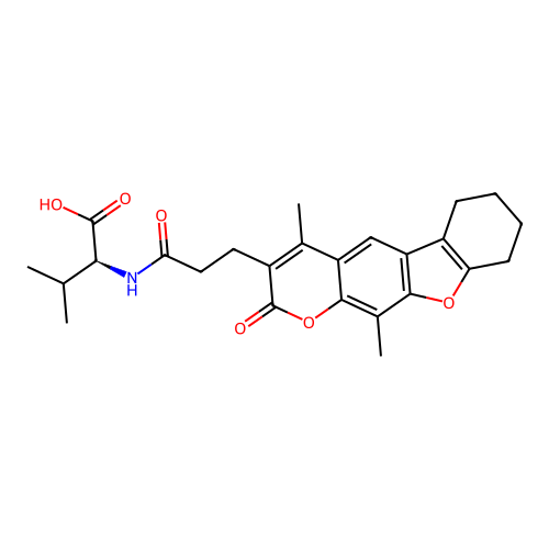 (S)-2-(3-(4,11-dimethyl-2-oxo-6,7,8,9-tetrahydro-2H-benzofuro[3,2-g]chromen-3-yl)propanamido)-3-methylbutanoic acid structure