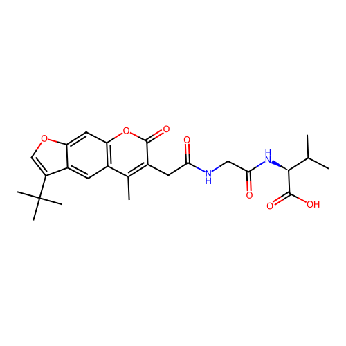 (S)-2-(2-(2-(3-(tert-butyl)-5-methyl-7-oxo-7H-furo[3,2-g]chromen-6-yl)acetamido)acetamido)-3-methylbutanoic acid structure