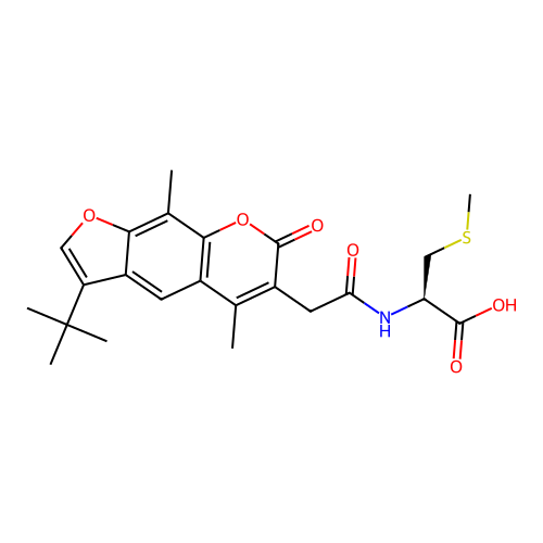 (R)-2-(2-(3-(tert-butyl)-5,9-dimethyl-7-oxo-7H-furo[3,2-g]chromen-6-yl)acetamido)-3-(methylthio)propanoic acid structure