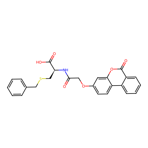 (R)-3-(benzylthio)-2-(2-((6-oxo-6H-benzo[c]chromen-3-yl)oxy)acetamido)propanoic acid structure