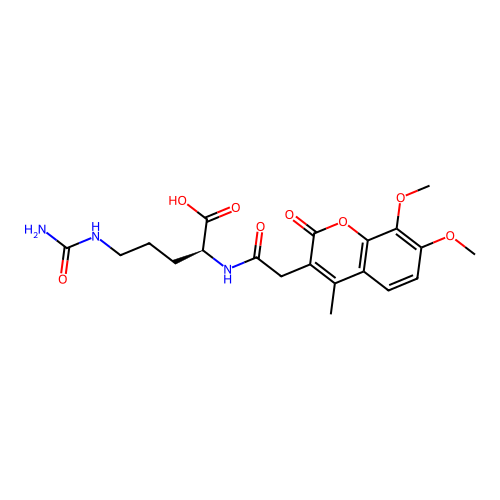 (S)-2-(2-(7,8-dimethoxy-4-methyl-2-oxo-2H-chromen-3-yl)acetamido)-5-ureidopentanoic acid structure