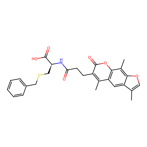 (R)-3-(benzylthio)-2-(3-(3,5,9-trimethyl-7-oxo-7H-furo[3,2-g]chromen-6-yl)propanamido)propanoic acid structure