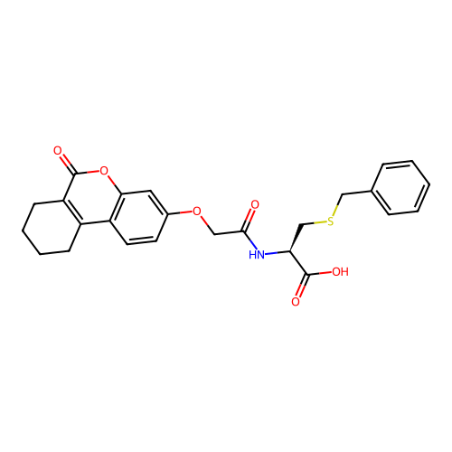 (R)-3-(benzylthio)-2-(2-((6-oxo-7,8,9,10-tetrahydro-6H-benzo[c]chromen-3-yl)oxy)acetamido)propanoic acid structure