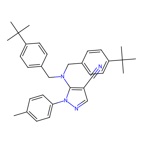 5-{bis[4-(tert-butyl)benzyl]amino}-1-(4-methylphenyl)-1H-pyrazole-4-carbonitrile structure