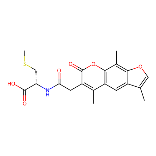 S-methyl-N-[(3,5,9-trimethyl-7-oxo-7H-furo[3,2-g]chromen-6-yl)acetyl]-L-cysteine structure