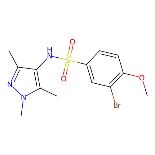 3-bromo-4-methoxy-N-(1,3,5-trimethyl-1H-pyrazol-4-yl)benzene-1-sulfonamide structure