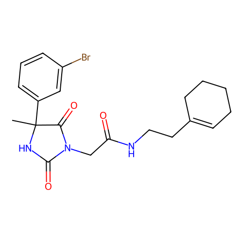 2-(4-(3-Bromophenyl)-4-methyl-2,5-dioxoimidazolidin-1-yl)-N-(2-(cyclohex-1-en-1-yl)ethyl)acetamide structure