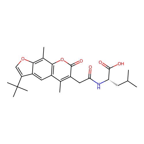 (S)-2-(2-(3-(tert-butyl)-5,9-dimethyl-7-oxo-7H-furo[3,2-g]chromen-6-yl)acetamido)-4-methylpentanoic acid structure