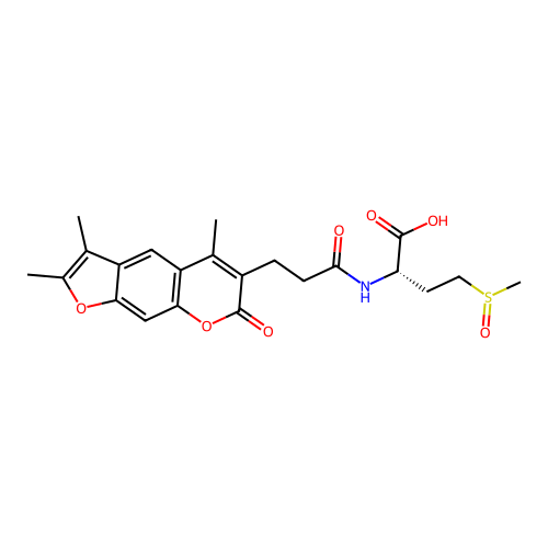 (2S)-4-(methylsulfinyl)-2-(3-(2,3,5-trimethyl-7-oxo-7H-furo[3,2-g]chromen-6-yl)propanamido)butanoic acid structure