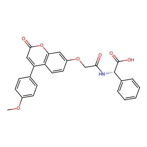 (S)-2-(2-((4-(4-methoxyphenyl)-2-oxo-2H-chromen-7-yl)oxy)acetamido)-2-phenylacetic acid structure