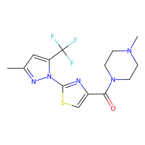 (4-methylpiperazin-1-yl)-[2-[3-methyl-5-(trifluoromethyl)pyrazol-1-yl]-1,3-thiazol-4-yl]methanone structure