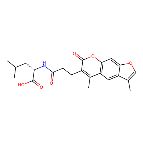 (S)-2-(3-(3,5-dimethyl-7-oxo-7H-furo[3,2-g]chromen-6-yl)propanamido)-4-methylpentanoic acid structure