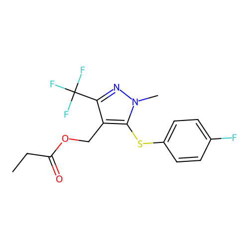 [5-[(4-fluorophenyl)sulfanyl]-1-methyl-3-(trifluoromethyl)-1H-pyrazol-4-yl]methyl propionate structure