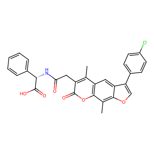 (2S)-({[3-(4-chlorophenyl)-5,9-dimethyl-7-oxo-7H-furo[3,2-g]chromen-6-yl]acetyl}amino)(phenyl)ethanoic acid structure
