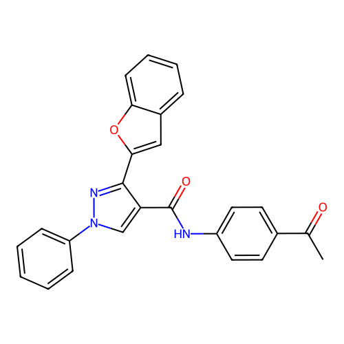 N-(4-acetylphenyl)-3-(1-benzofuran-2-yl)-1-phenylpyrazole-4-carboxamide structure