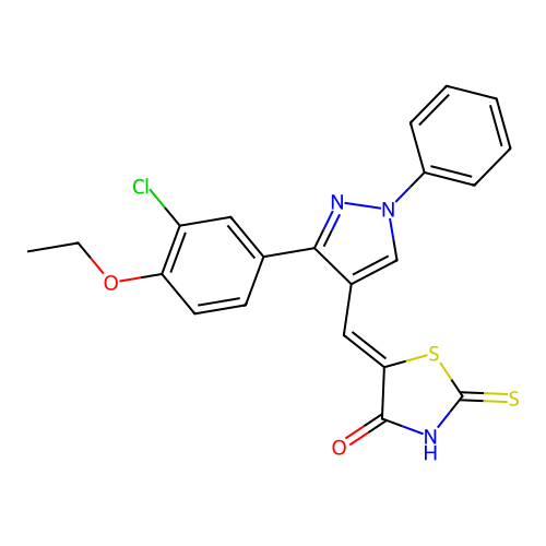 (5Z)-5-{[3-(3-chloro-4-ethoxyphenyl)-1-phenyl-1H-pyrazol-4-yl]methylidene}-2-thioxo-1,3-thiazolidin-4-one structure