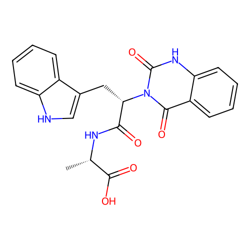 (S)-2-((S)-2-(2,4-dioxo-1,2-dihydroquinazolin-3(4H)-yl)-3-(1H-indol-3-yl)propanamido)propanoic acid structure