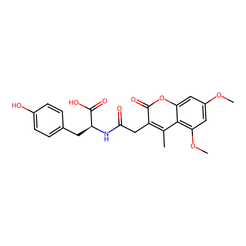 (S)-2-(2-(5,7-dimethoxy-4-methyl-2-oxo-2H-chromen-3-yl)acetamido)-3-(4-hydroxyphenyl)propanoic acid structure
