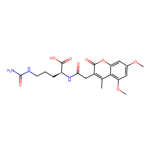(S)-2-(2-(5,7-dimethoxy-4-methyl-2-oxo-2H-chromen-3-yl)acetamido)-5-ureidopentanoic acid structure