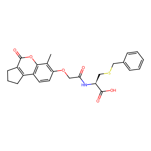 (R)-3-(benzylthio)-2-(2-((6-methyl-4-oxo-1,2,3,4-tetrahydrocyclopenta[c]chromen-7-yl)oxy)acetamido)propanoic acid structure